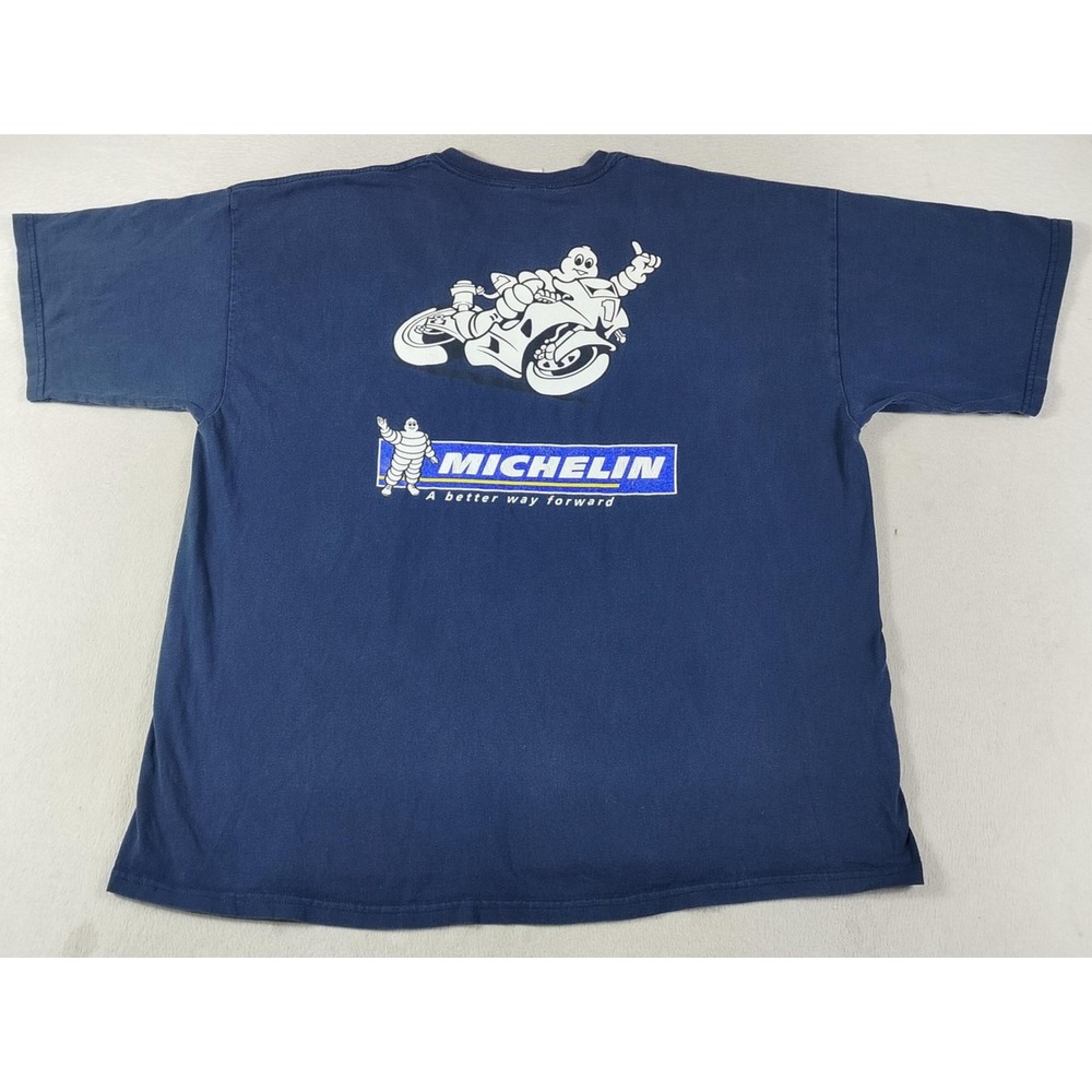 Gildan Shirt Mens 2XL Blue Michelin Man Motorcycle Graphic Tee Moto Racing